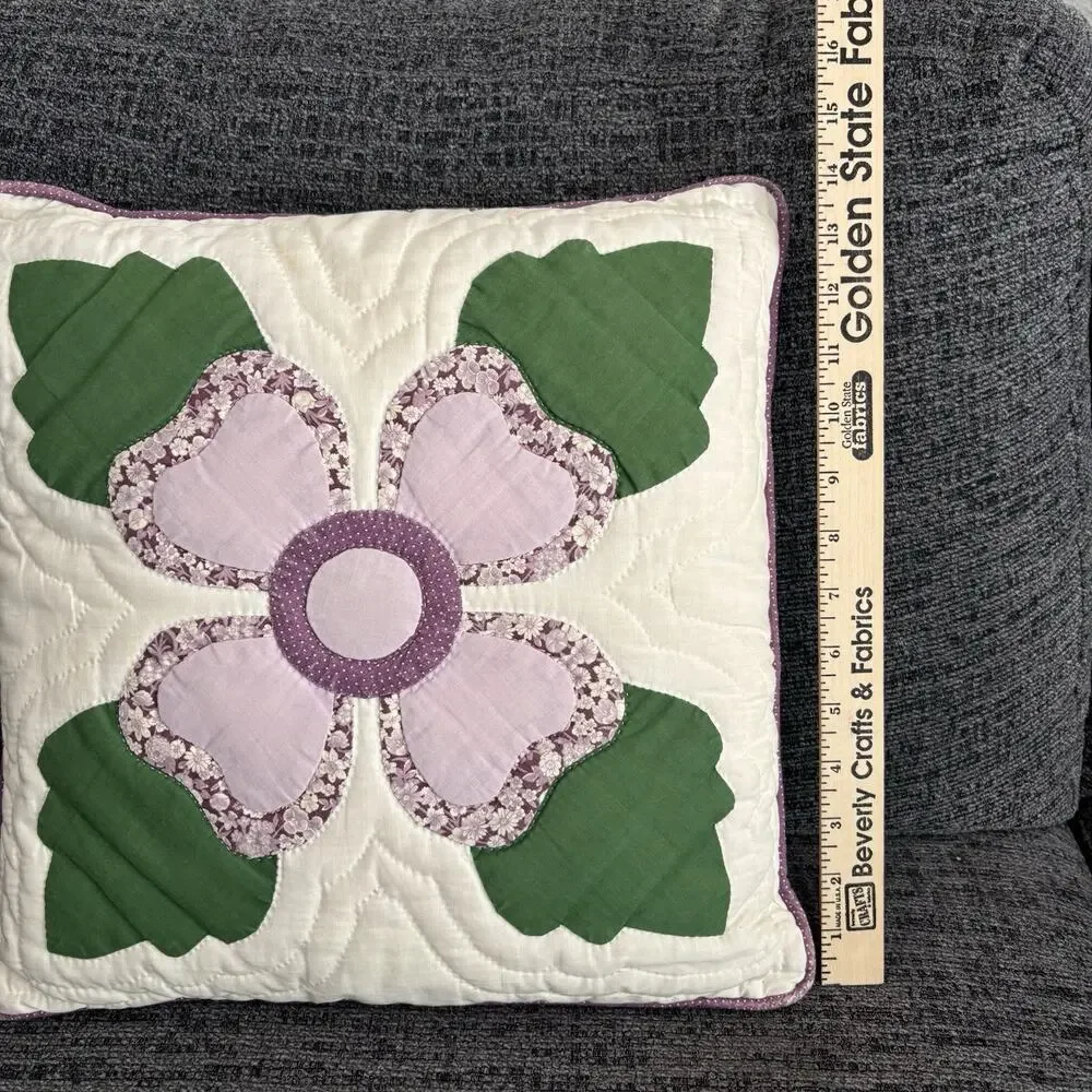 Vintage Cottage Core Quilted Hearts And Flower Throw Pillow